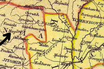 Poleskoye known as "Mogilne" on old map