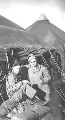 Don Blumenthal & Unknown outside their tent