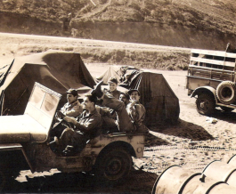 Bill (front passenger) with group, 1944, Adak.