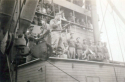 pre-disembarkation pep talk by commander(s) aboard the transport ship prior to troops landing on Attu at Massacre Bay.  [Ed Nielsen]