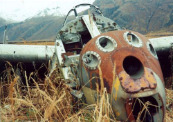 Attu, 1993: Remains of P-38 Tail Number 13400.  [Pete Wolfe]