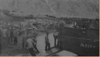 Unloading supplies on Attu's Massacre Bay beach, 13 May 1943. [Provided by P. Clancey]