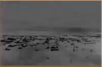 1946 panoramic view of the Marine area on Attu, looking south towards Massacre Bay. [Rene Thibault]