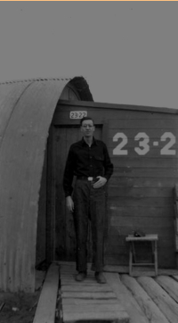 Robert Brodie in front of his hut. [Robert Brodie]