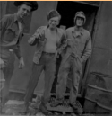 On Attu. Acting up in front of our hut. L-R: Luke, Cash, and Al. [Al Gloeckler]