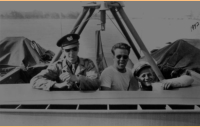 (L-R) Skipper (Bill) Wilber Green and two crewmen, Axel Nelson and Bill Johnson, onboard the P-510 during its trial run out of Long Beach, CA.  [Bill Green]