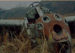 Attu, 1993: Remains of P-38 Tail Number 13400.  [Pete Wolfe]