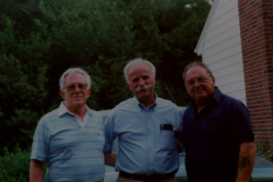 Three folks who shared the "Attu" experience get together for the first time since 1946. Rene "Frenchy" Thibault on the left, Edwin Robnett in the middle, and Charles Pizzotti on the right.  [Rene Thibault]