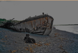 The shipwreck as seen from the beach.  [Russ Marvin]