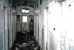 Inside Attu's WWII Marine Brig. The last remaining WWII Quonset Hut on Attu.  [Russ Marvin]