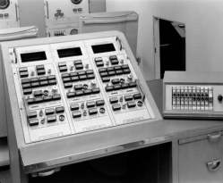 [47147: 05/06/1959]  Launch Console for 3 missiles. One display for each of the 3 site missiles.  [CCMD, Ed May]