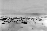 1946 panoramic view of the Marine area on Attu, looking south towards Massacre Bay. [Rene Thibault]