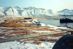 Attu, 1993: View from the Coast Guard Station looking towards the Marine Area.  [Pete Wolfe]