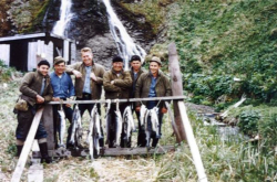 Several species of sea-run trout caught in Lake Cories and the stream running from the lake to the ocean.  [Hal Tenney]