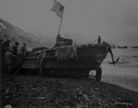Japanese landing craft captured at Massacre Bay and put to use by American Forces. [U. S. Navy photo]