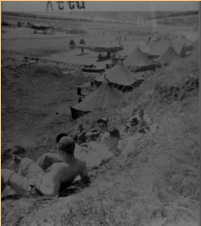 Attu's Alexai Point airfield with P-38s parked on Perforated Steel Plating (Marsden Matting). [George L. Smith