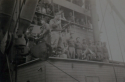 pre-disembarkation pep talk by commander(s) aboard the transport ship prior to troops landing on Attu at Massacre Bay.  [Ed Nielsen]