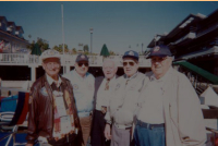 Here's a bunch of the old crew members at our re-union. Our boats look better today than we do! This was also taken at Newport Beach, CA.  [Wilbur Green]