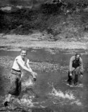 You can see the salmon splashing as they attempt to get upstream. On the left is Anthony Cash, I'm on the right. [Al Gloeckler]