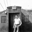 Al in front of #33, our home away from home in the Summer of 1944.  [Al Gloeckler]