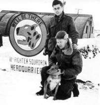 Lange With Two Friends In Front Of 11th Fighter Squadron HQ, 1946. [Dan Lange]