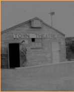 Wayne Canwell Outside the "Town Theatre," Shemya, 1948. [Wayne Canwell]